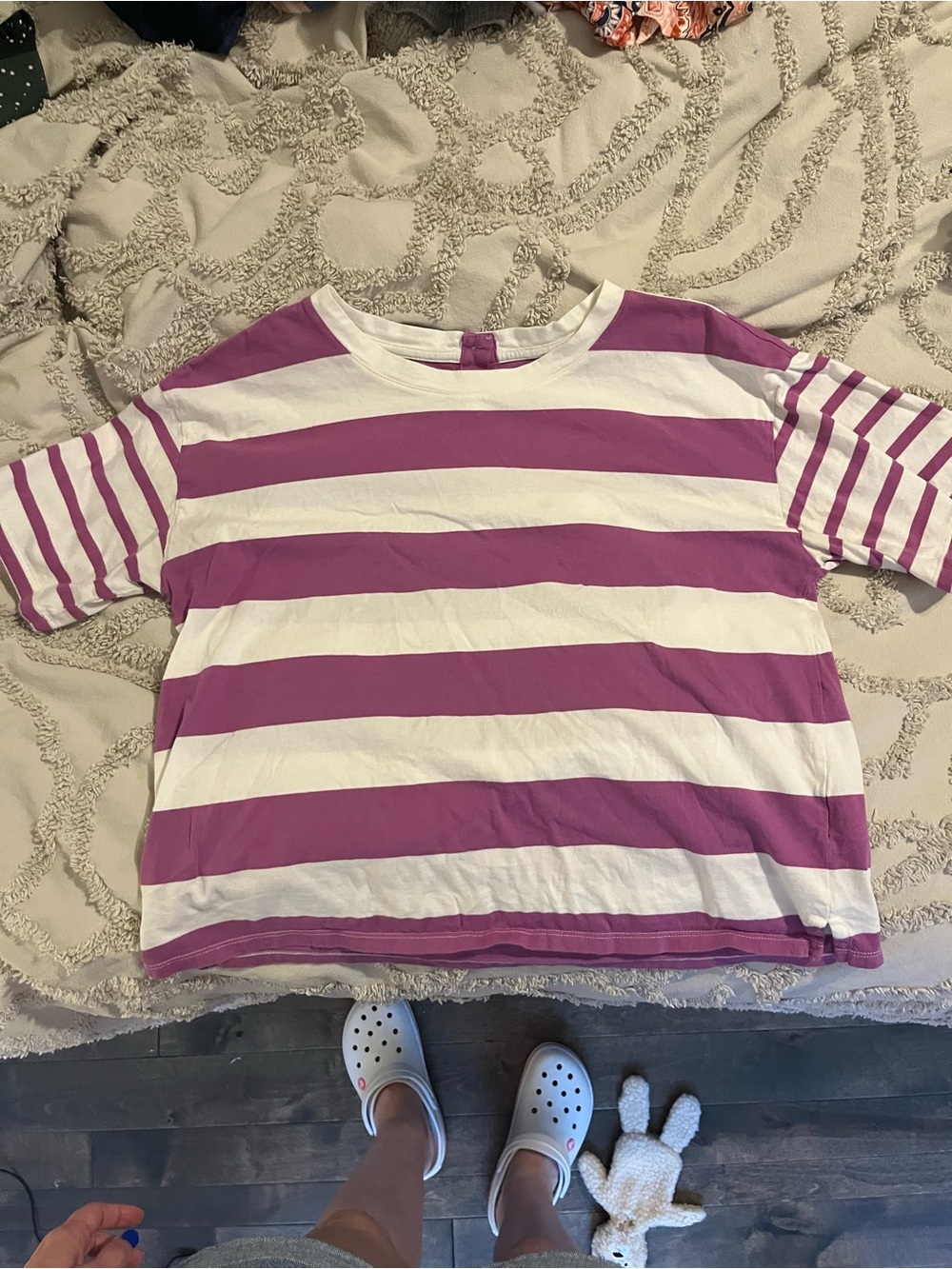 Talbots Purple and White Striped Short Sleeve Tee
